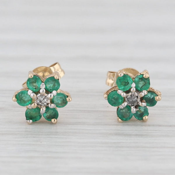 Light Gray 0.20ctw Emerald Flower Stud Earrings 14k Yellow Gold Diamond Accents