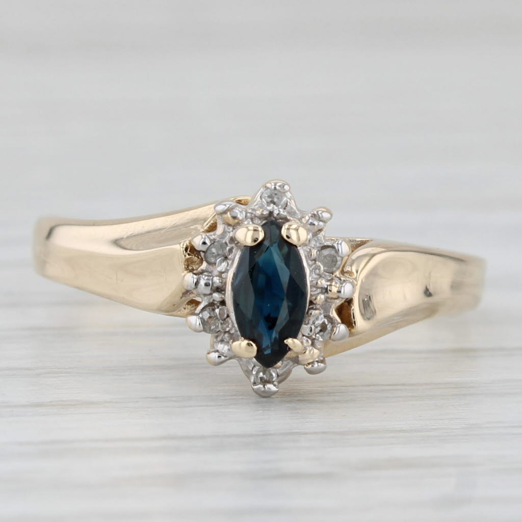 Light Gray 0.33ctw Blue Sapphire Diamond Halo Ring 10k Yellow Gold Size 7.5