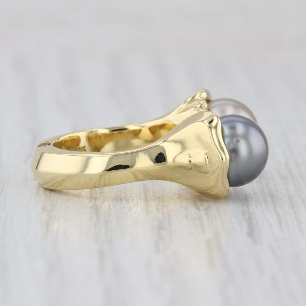 Sasha Samuels Saltwater Cultured Pearl Diamond Ring 18k Gold Size 5 Adjustable