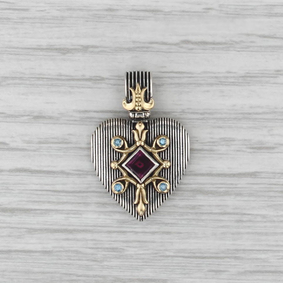 Konstantino Delos Heart Pendant 0.56ctw Diamond Garnet Sterling Silver 18k Gold