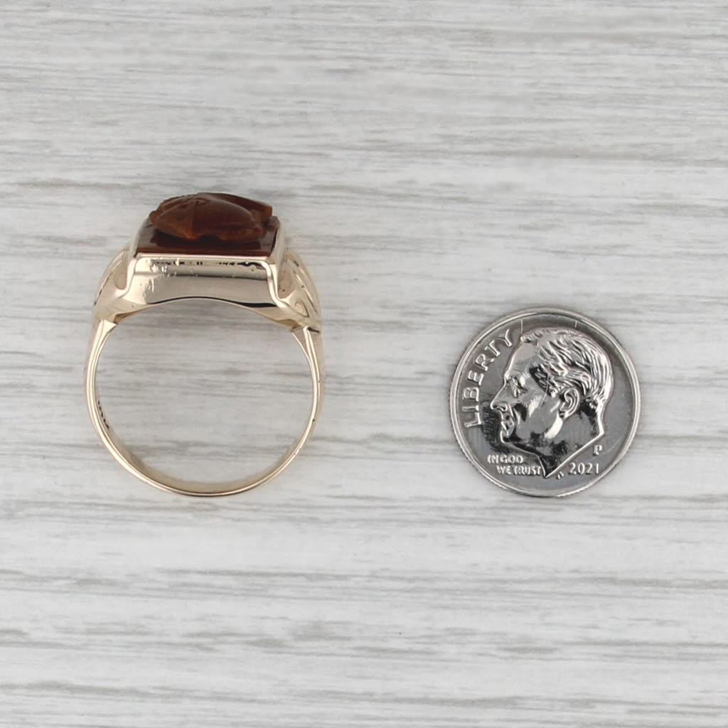 Vintage Agate Chalceondy Soldier Cameo Ring 10k Yellow Gold Size 10