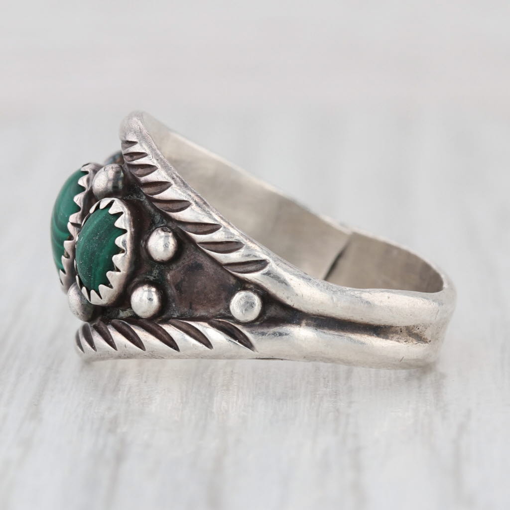 Vintage Green Malachite Ring Sterling Silver Size 10.25 Native American Signed
