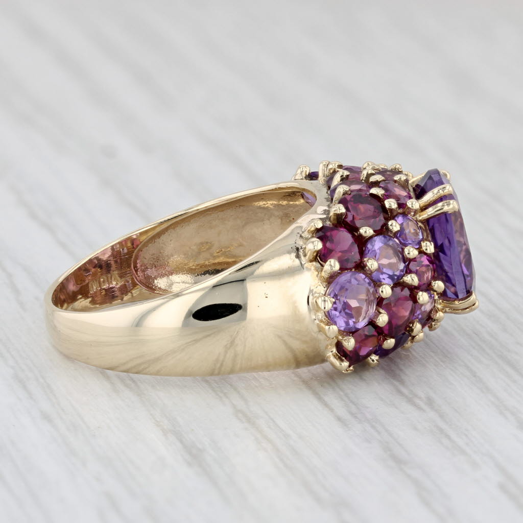 Light Gray 7.24ctw Amethyst Garnet Cocktail Ring 10k Yellow Gold Size 9