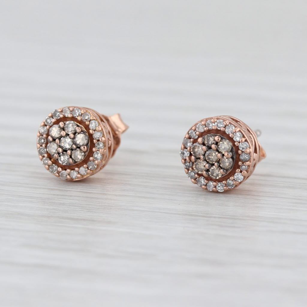 0.17ctw Champagne Diamond Halo Stud Earrings 10k Rose Gold Round Studs