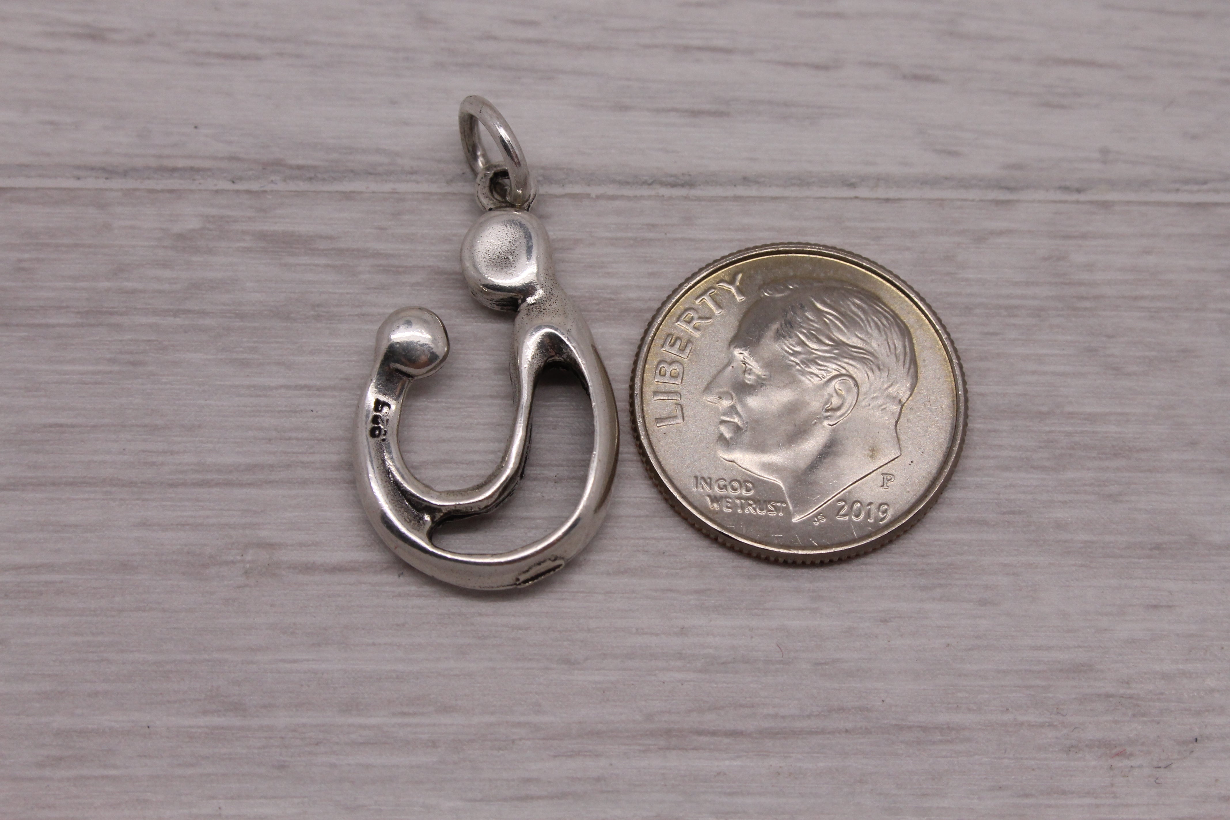 Sterling Silver 925 Mother and Child Modernist Design Mom Parent Family Charm