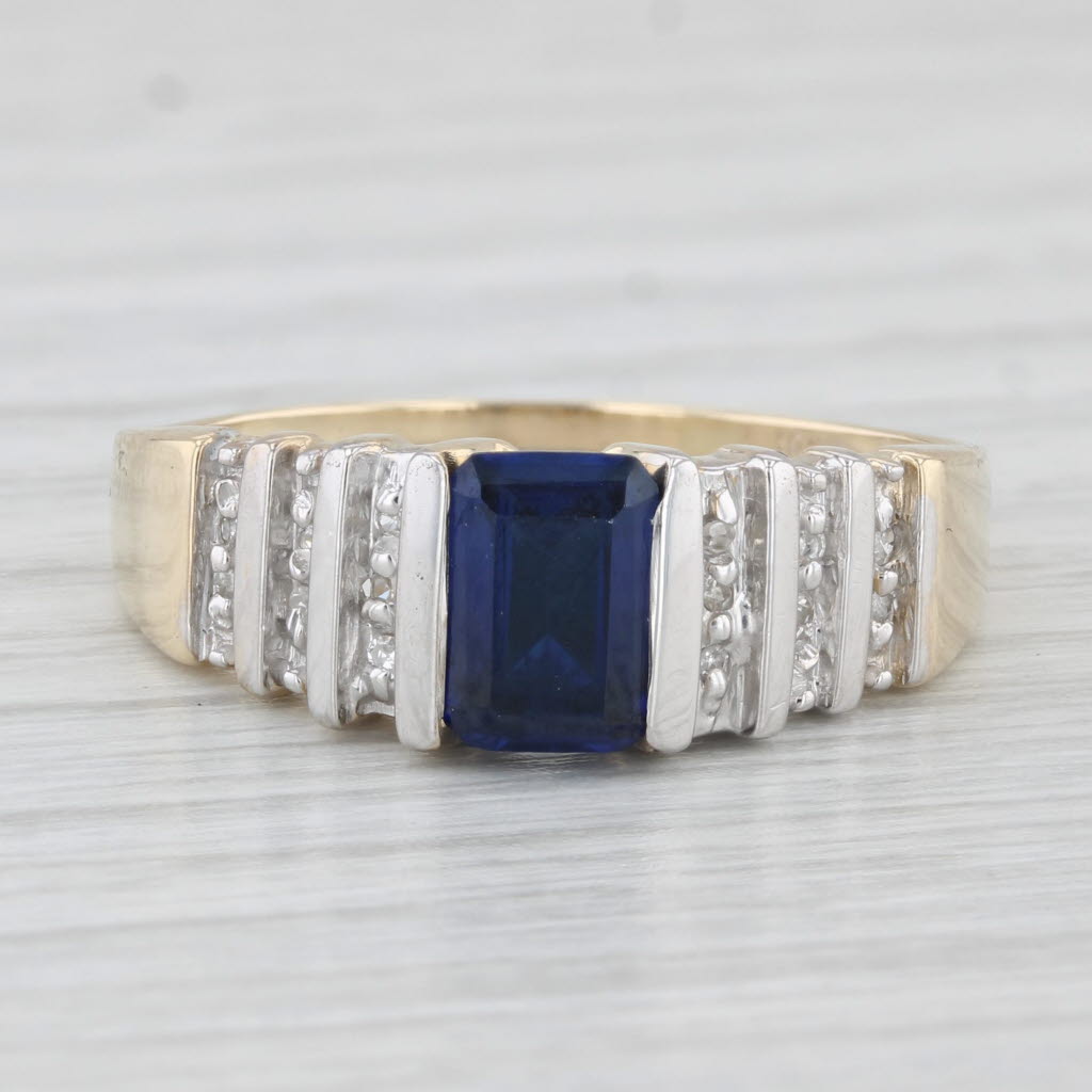 Light Gray 1.20ctw Lab Created Blue Sapphire Diamond Ring 10k Yellow Gold Size 10.5