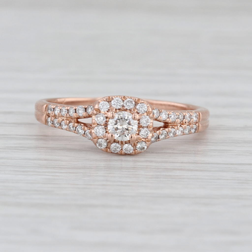 0.40ctw Round Diamond Halo Engagement Ring 10k Rose Gold Size 8.25