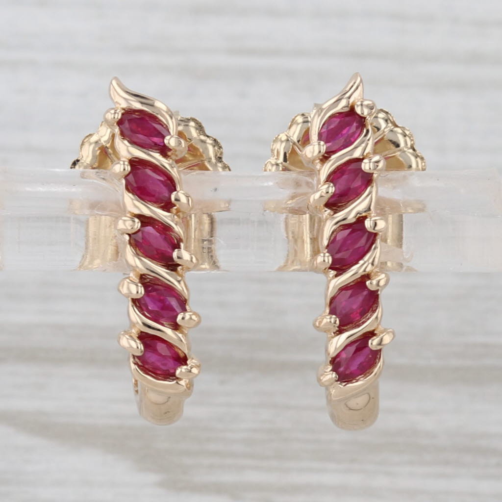 0.70ctw Ruby Diamond J-Hook Earrings 14k Yellow Gold