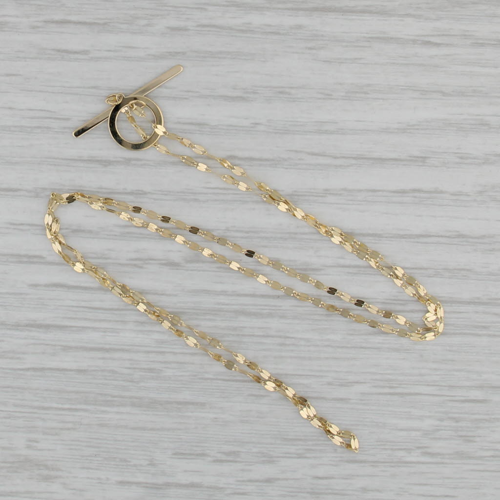 Mirror Chain Necklace 14k Yellow Gold Ring Toggle Clasp 18.25" 1.5mm Italy