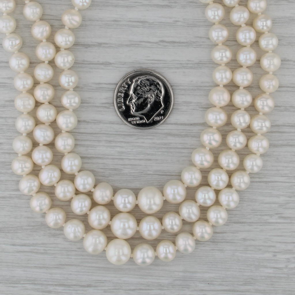 3-Strand Graduated Cultured Pearl Necklace 14k Yellow Gold 17"