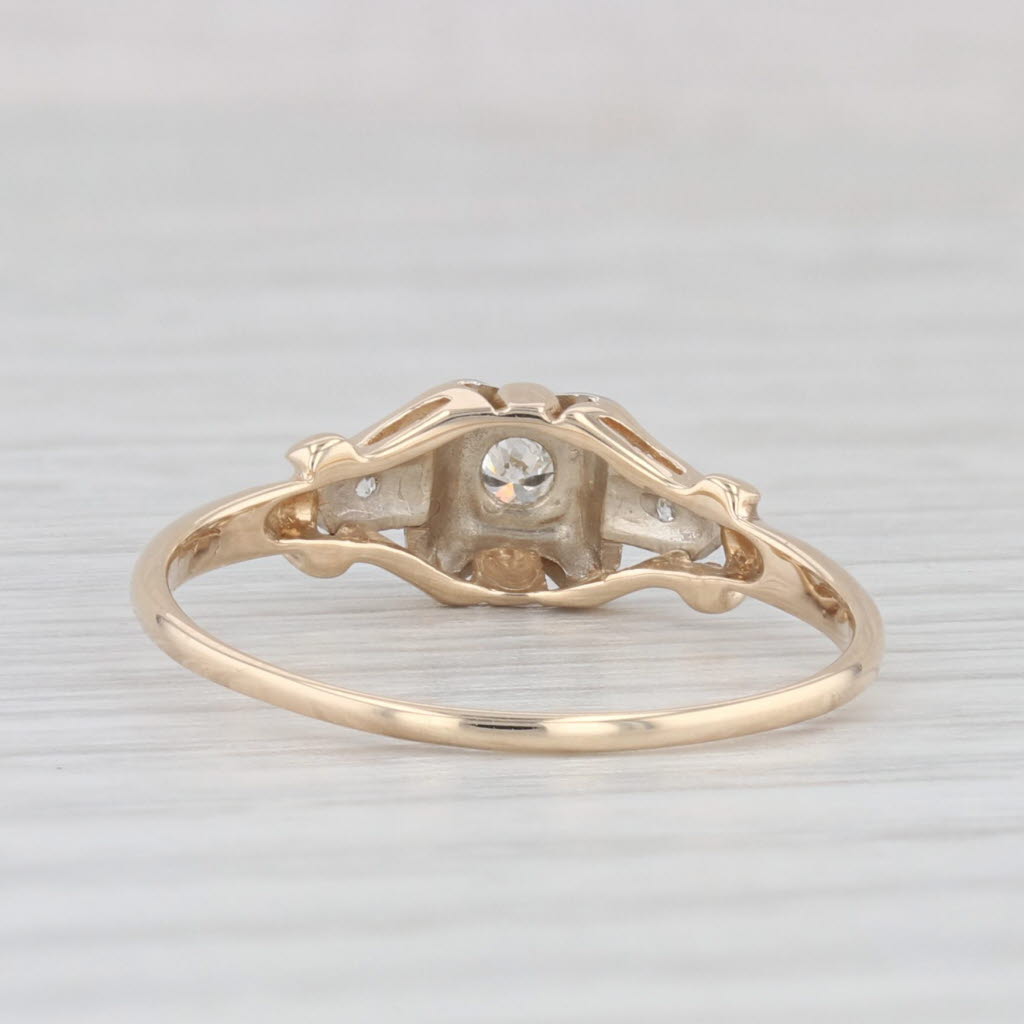 Light Gray Vintage Diamond Ring 14k White Yellow Gold Size 6.75