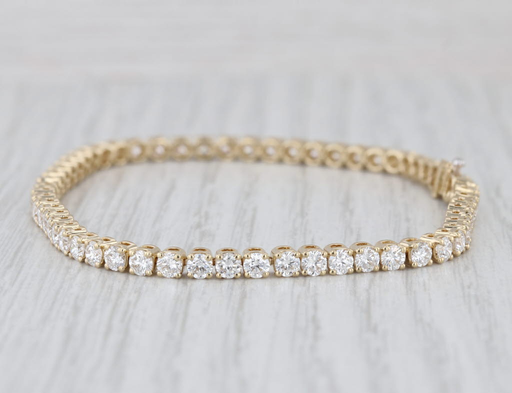 New 5.29ctw Lab Grown Diamond Tennis Bracelet 14k Yellow Gold 7" 3mm VS2 F-H