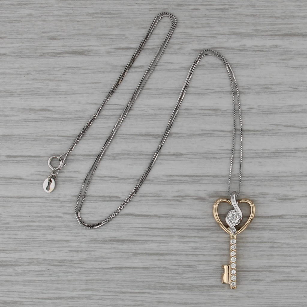 Sirena 0.25ctw Diamond Skeleton Key Heart Pendant Necklace 14k Gold 18.75"