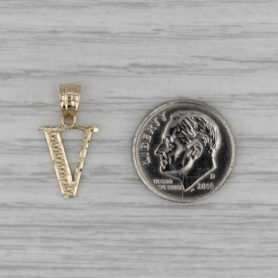 Letter Initial "V" Pendant 10k Yellow Gold Small Drop