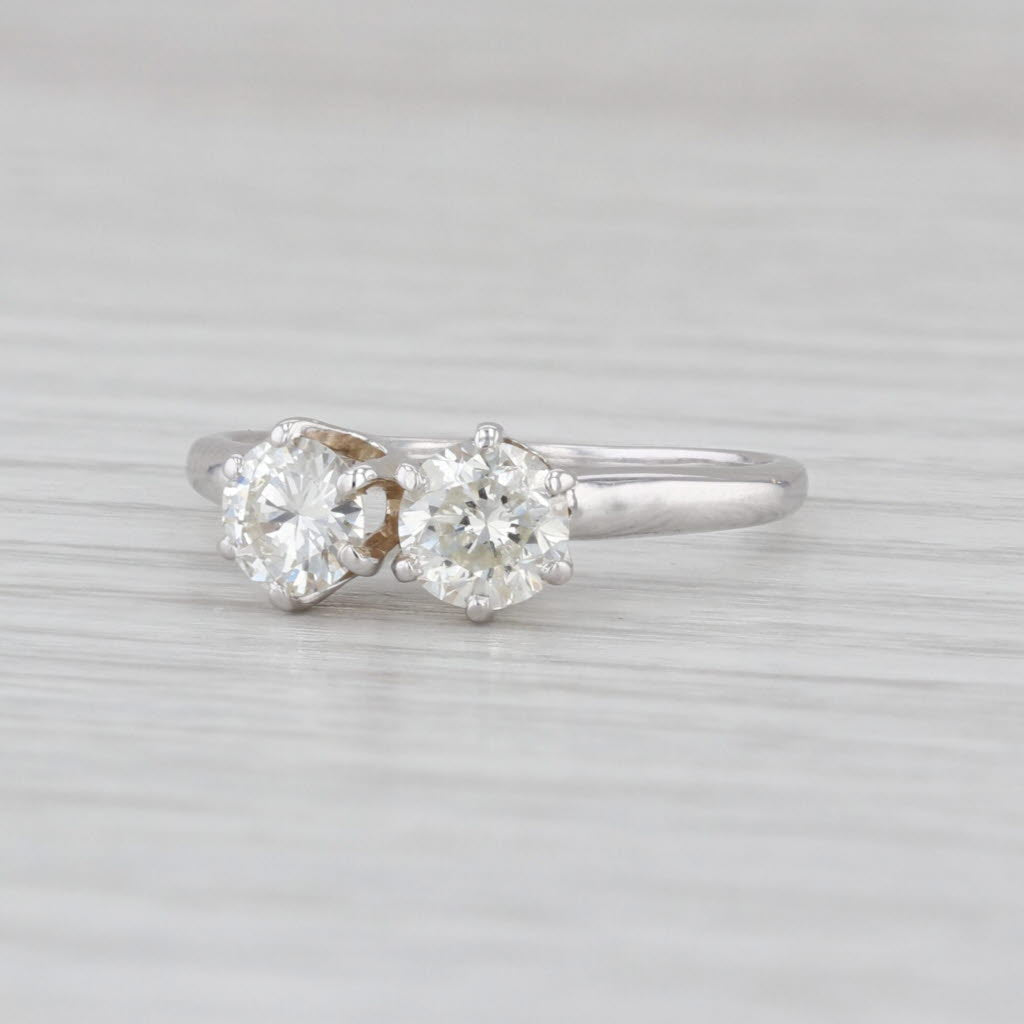 Toi et Moi 0.88ctw 2 Diamond Ring 14k White Gold Size 6 Anniversary Engagement