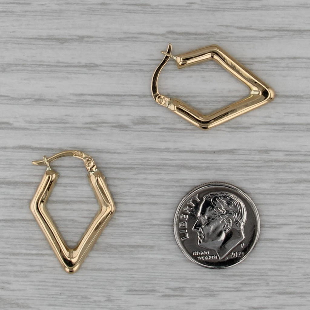 Diamond Shaped Crosshatch Hoop Earrings 18k Yellow Gold Snap Top Hoops