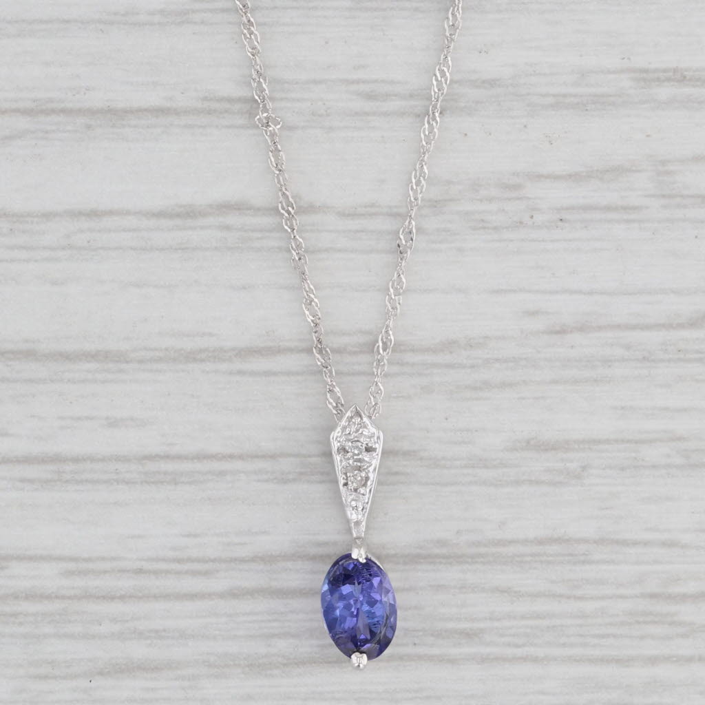 Light Gray 0.50ct Oval Tanzanite Pendant Necklace 14k White Gold 18" Singapore Chain