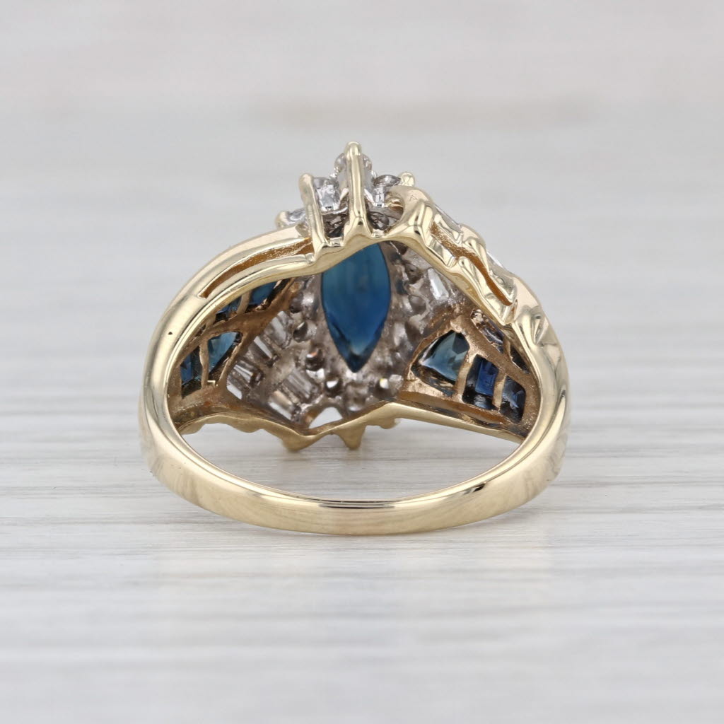 Marquise Blue Sapphire Diamond Halo Ring 14k Yellow Gold Size 6 Bypass