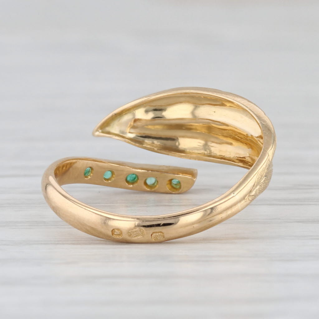 Vintage Coiled Leaf Emerald Ring 800 Gold European Hallmarks Adjustable Sz 6.5