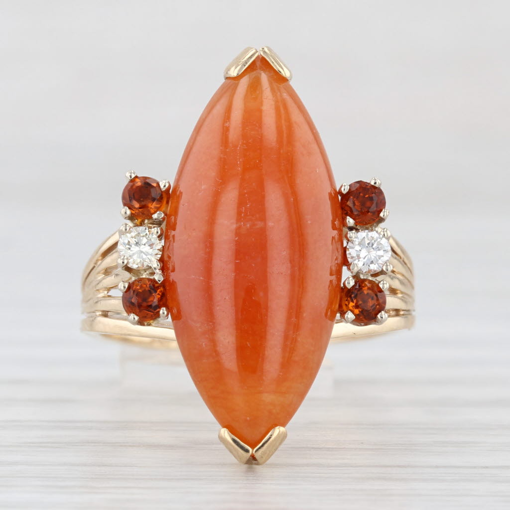 Orange Jadeite Jade Citrine Diamond Ring 14k Yellow Gold Size 7