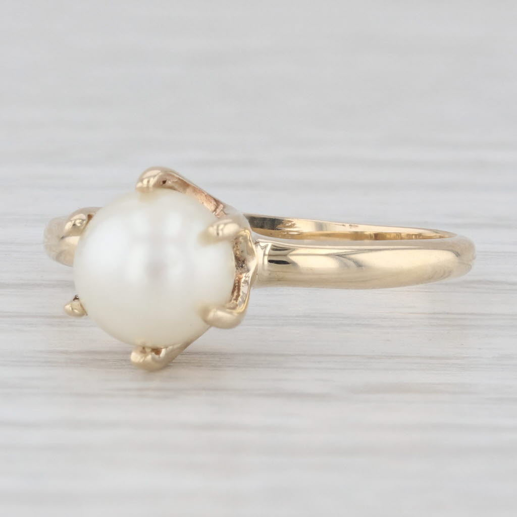 Light Gray Vintage Cultured Pearl Solitaire Ring 10k Yellow Gold Size 6.25