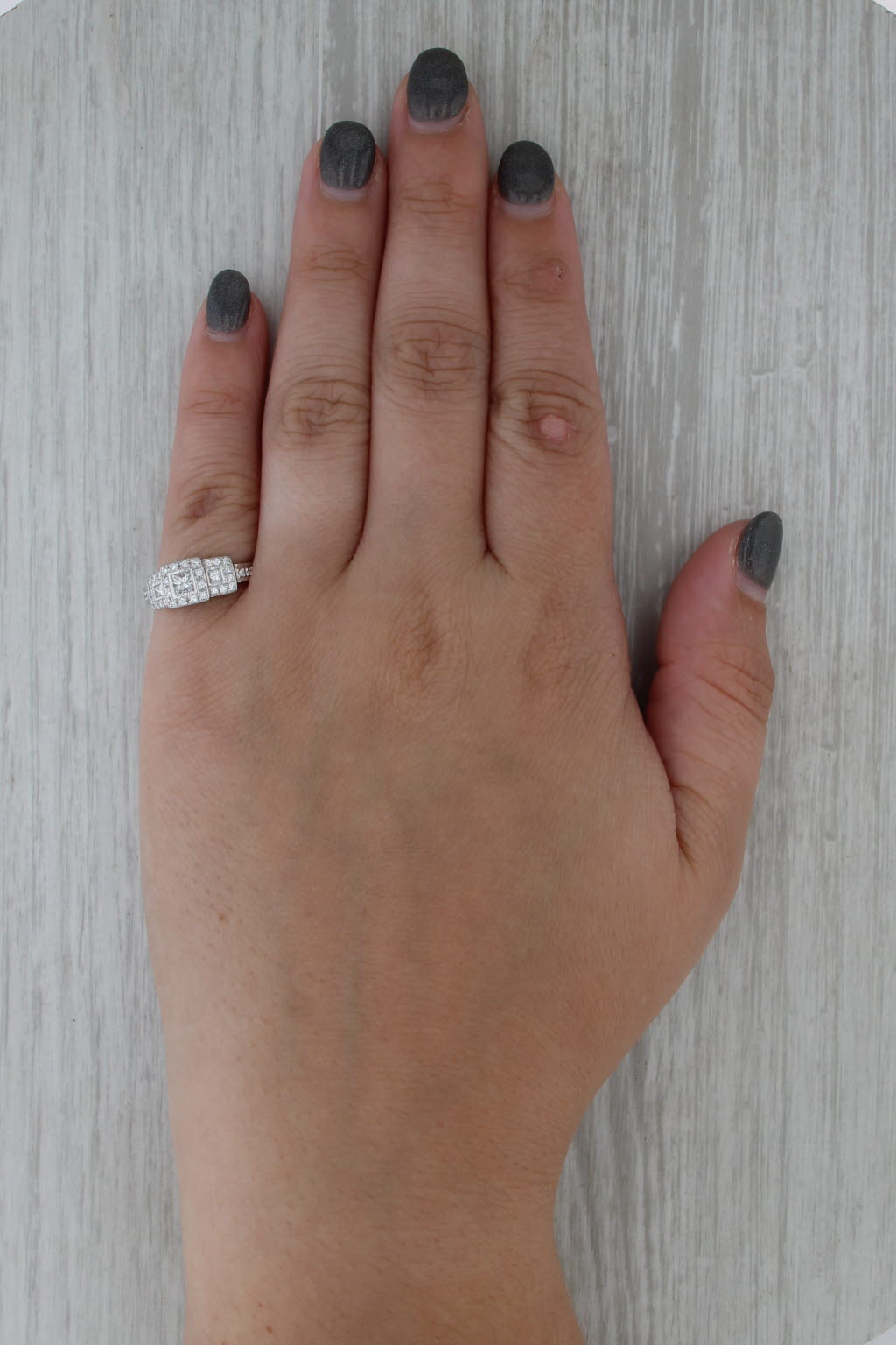 0.52ctw Diamond Engagement Ring 14k White Gold Size 5.5 3-Stone Halos