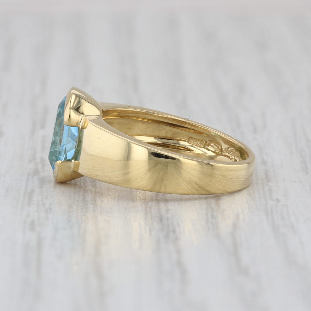 2.30ct Oval Blue Topaz Solitaire Ring 18k Yellow Gold Size 5.5-5.75 Signed
