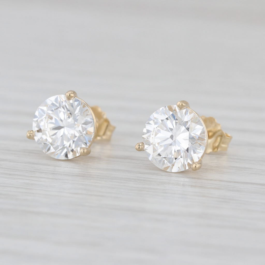 New 3.06ctw IGI Lab Grown Diamond Stud Earrings 14k Gold Studs Round VS1 E