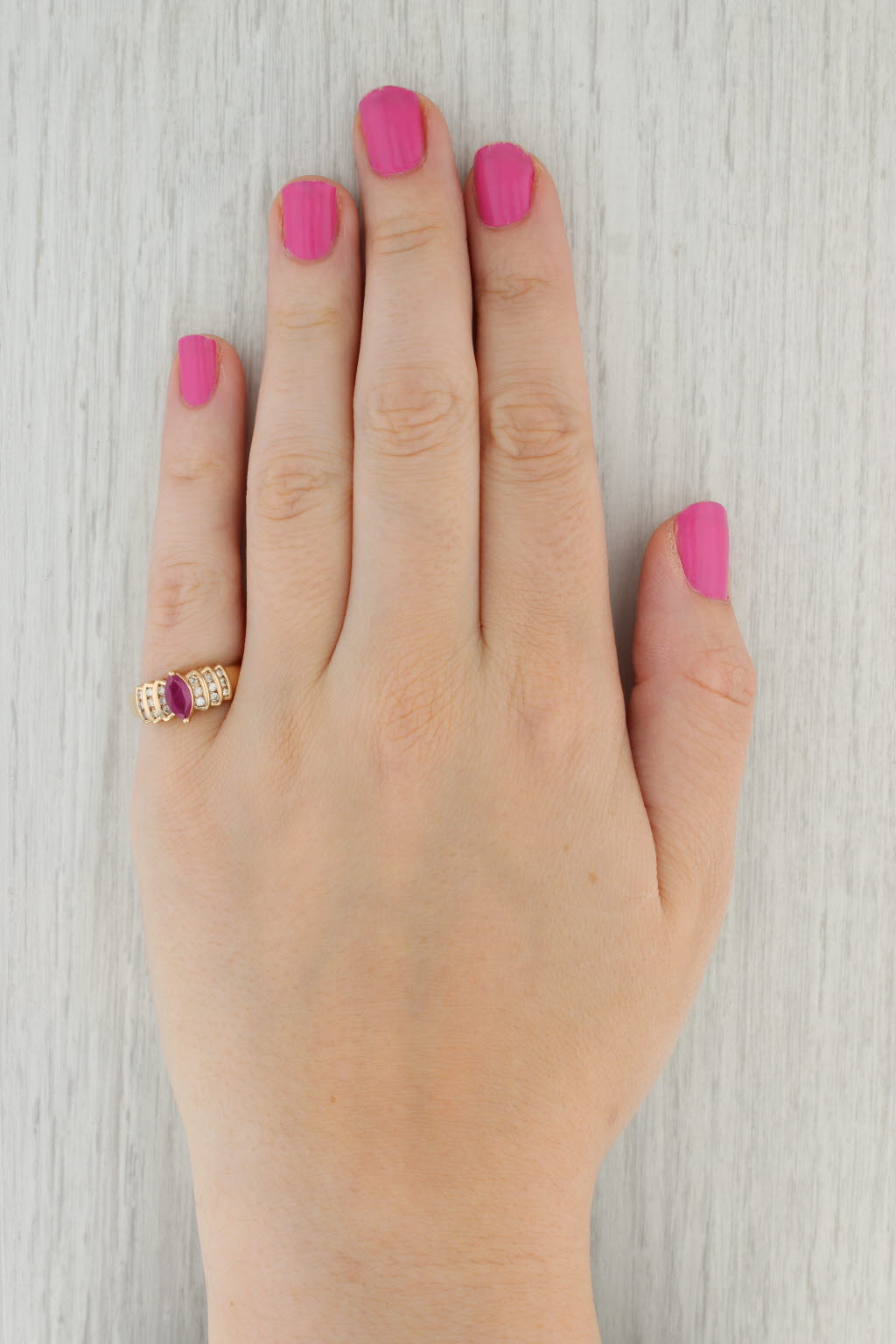 Gray 0.92ctw Marquise Ruby Diamond Ring 14k Yellow Gold Size 7