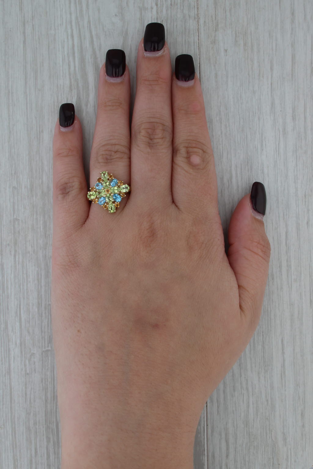 2.52ctw Peridot Citrine Topaz Cluster Ring 10k Yellow Gold Cocktail Size 7