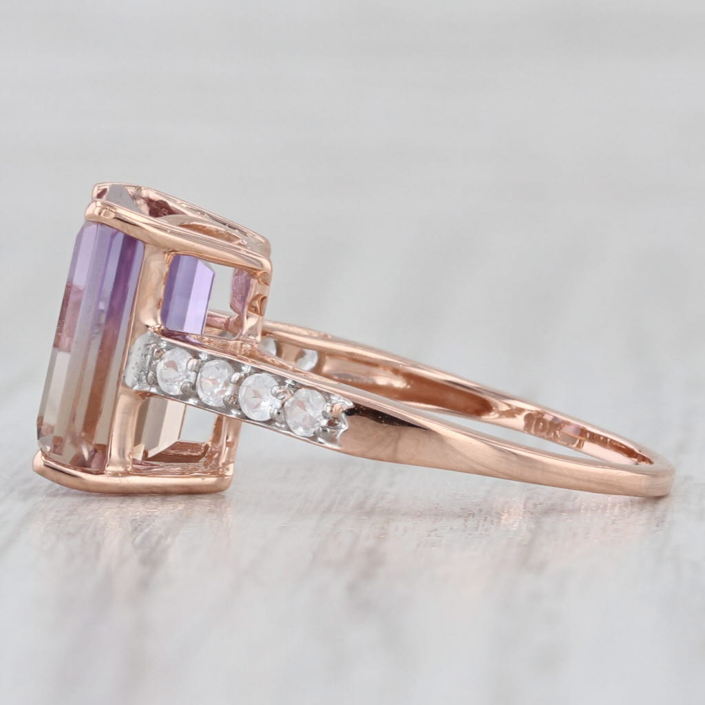 4.66ctw Purple Yellow Ametrine Zircon Cathedral Band Ring 10k Rose Gold Size 6