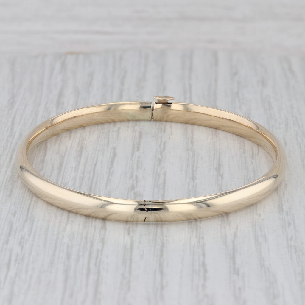 Gray Vintage Oval Bangle Bracelet 14k Yellow Gold 7" 4.7mm Hinged