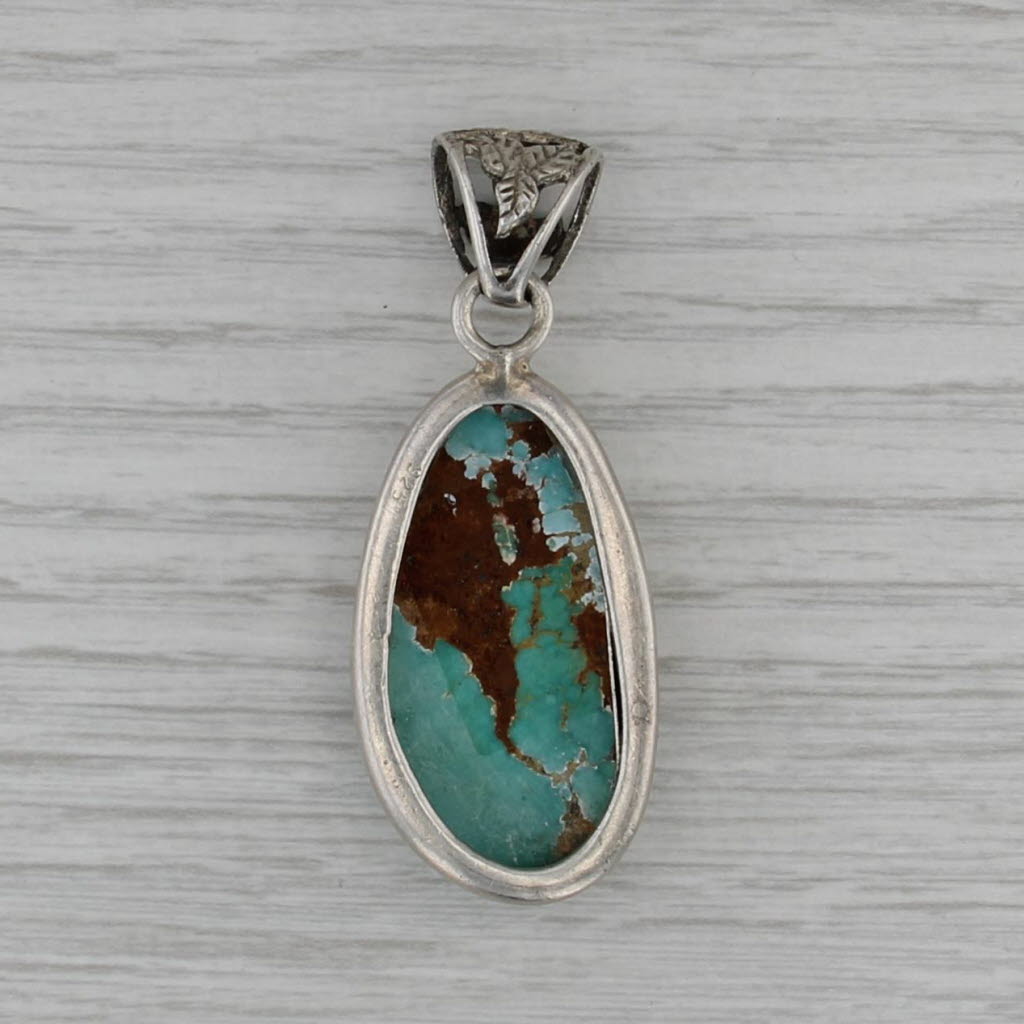 Imitation Turquoise Pendant Sterling Silver Baroque Cabochon Drop Vintage