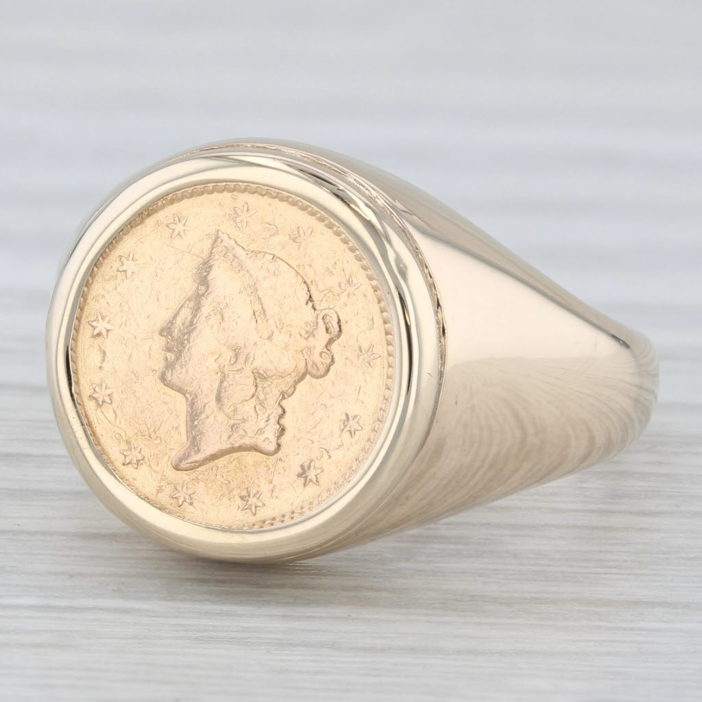Light Gray One Dollar Gold Coin Ring 10k 900 Yellow Gold Size 7 Signet US Liberty AS IS