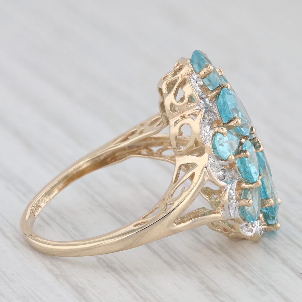 Light Gray 5.83ctw Teal Apatite Diamonds Flower Cluster Ring 14k Yellow Gold Size 7.25