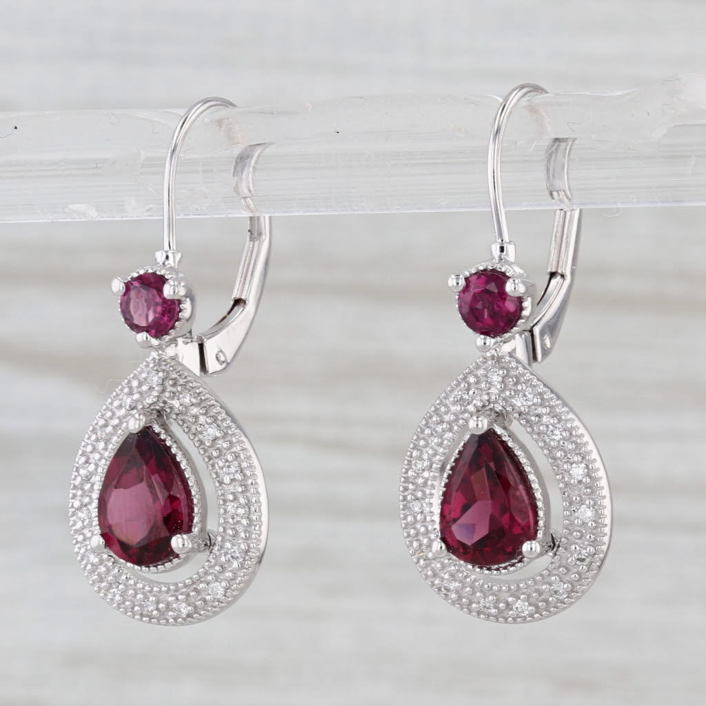 2.11ctw Garnet Diamond Drop Earrings 14k White Gold