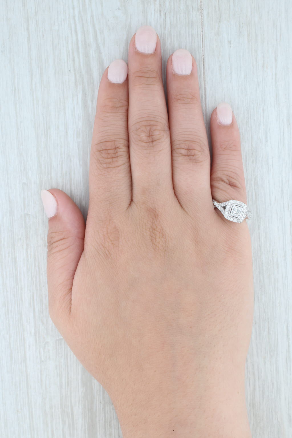 0.68ctw Princess Diamond Halo Engagement Ring 14k White Gold Size 5.5