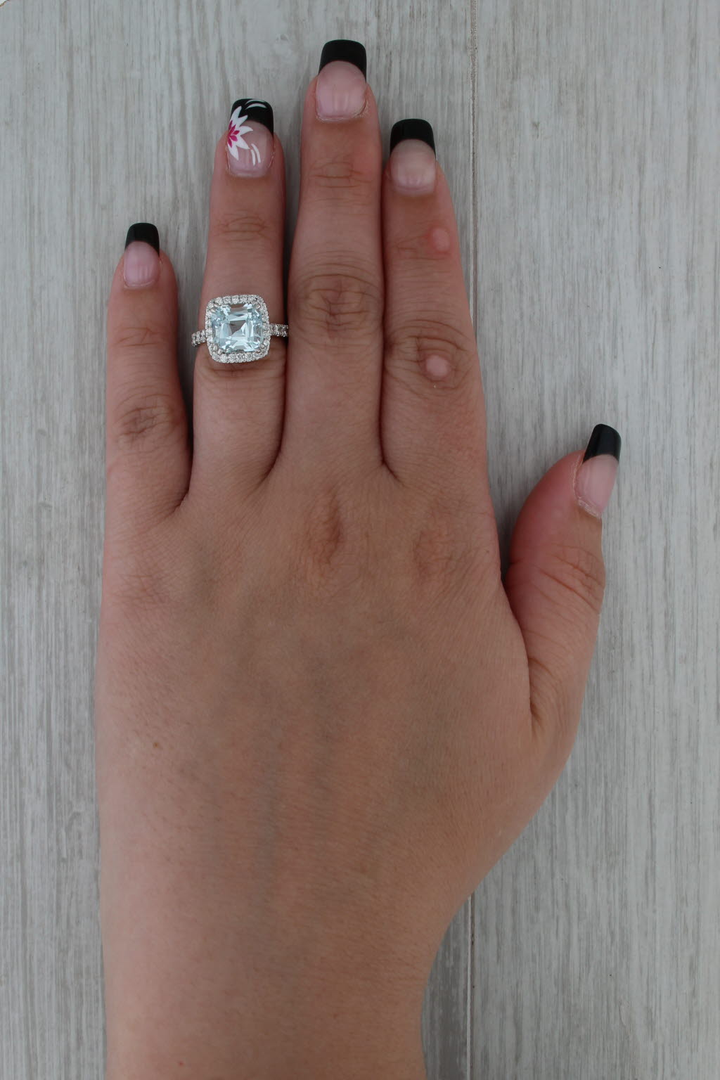 4.59ctw Aquamarine Diamond Halo Ring 14k White Gold Size 5.25 Engagement