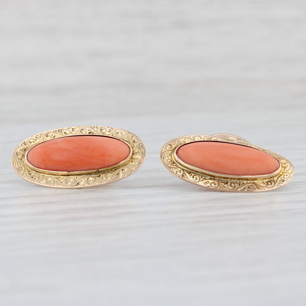 Light Gray Antique Coral Cufflinks 10k Yellow Gold Oval Cabochon