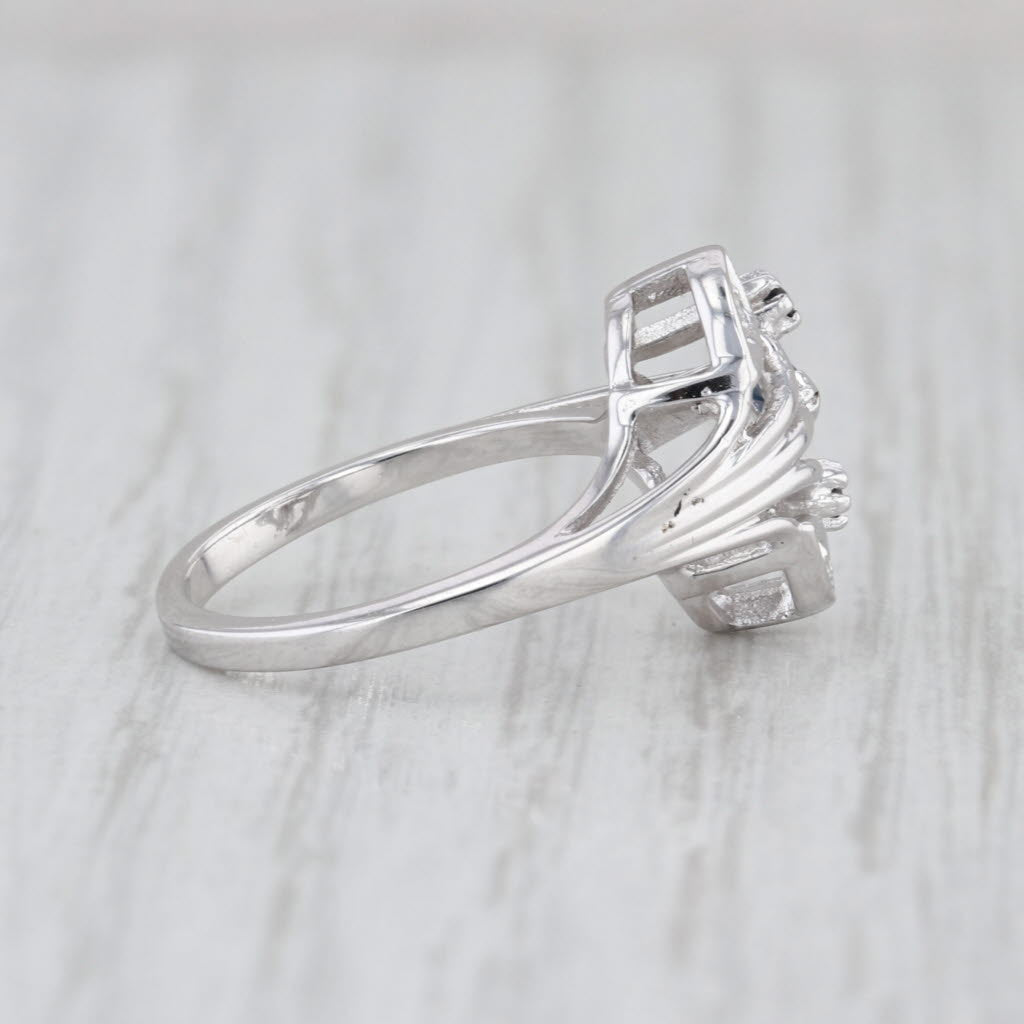 0.16ctw Blue Sapphire Diamond Flower Spray Ring 14k White Gold Size 4.5