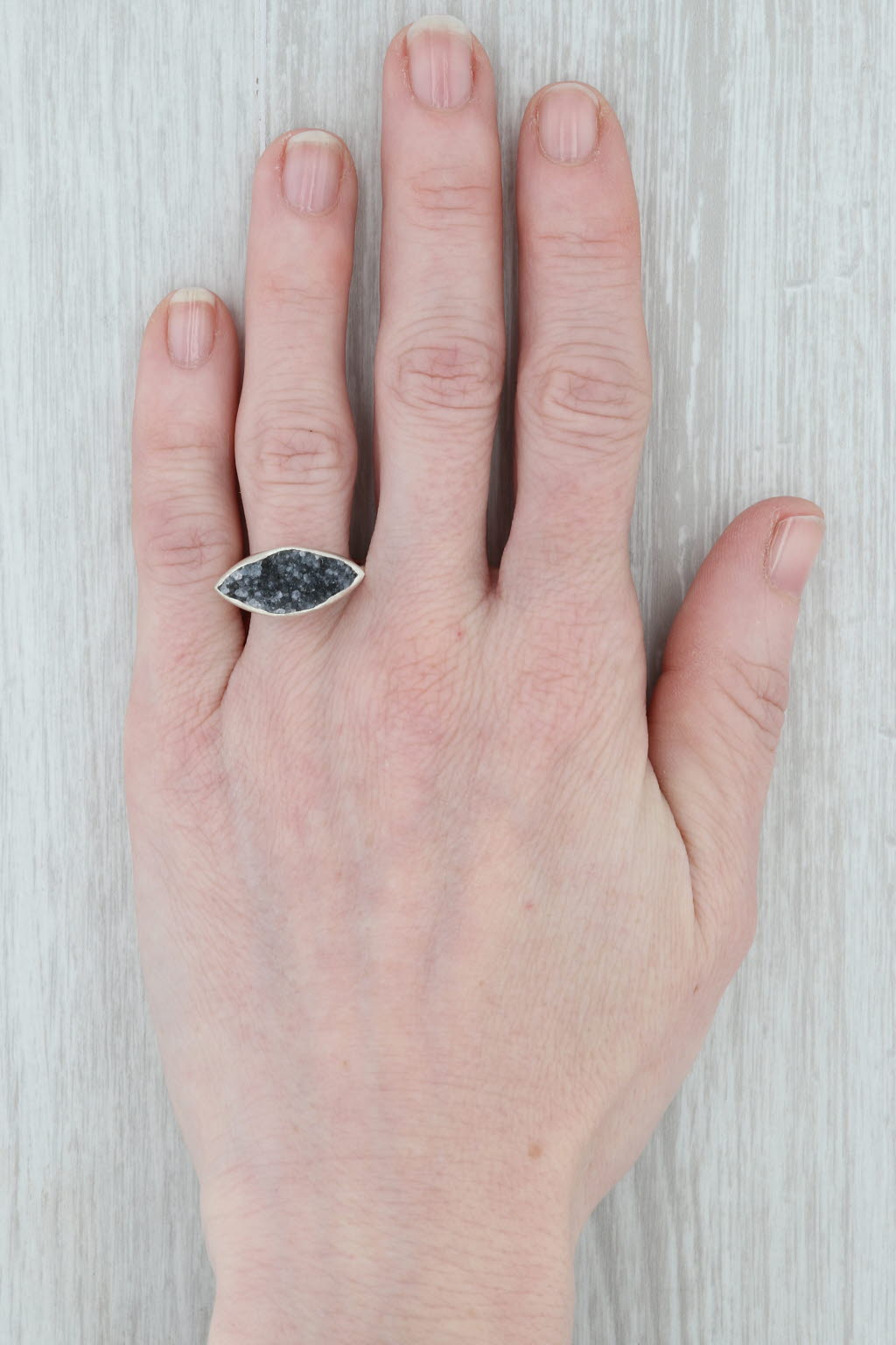New Nina Wynn Amethyst Druzy Quartz Sterling Silver Statement Ring Size 7