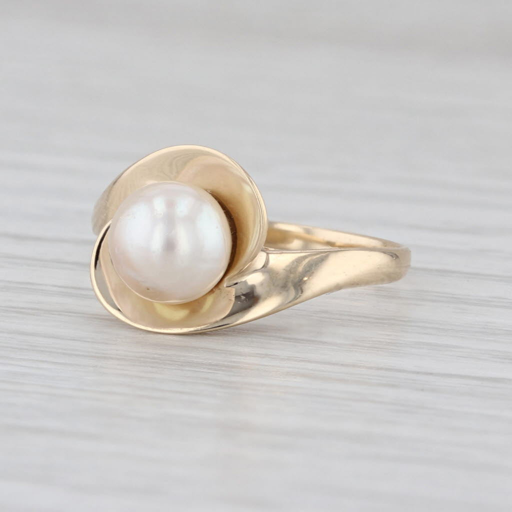 7mm Cultured Pearl Solitaire Ring 14k Yellow Gold Size 7 Bypass