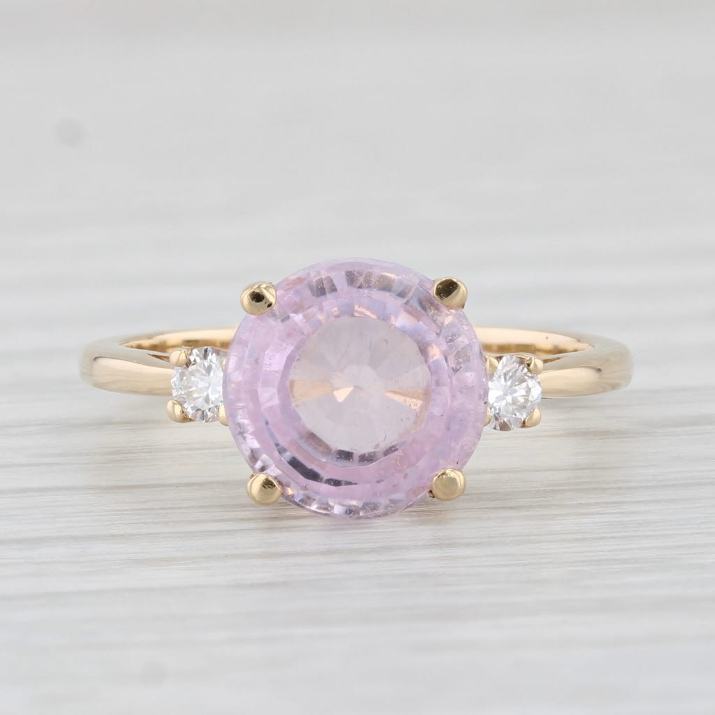 Light Gray 3.20ctw Round Pink Kunzite Diamond Ring 14k Yellow Gold Size 6.25