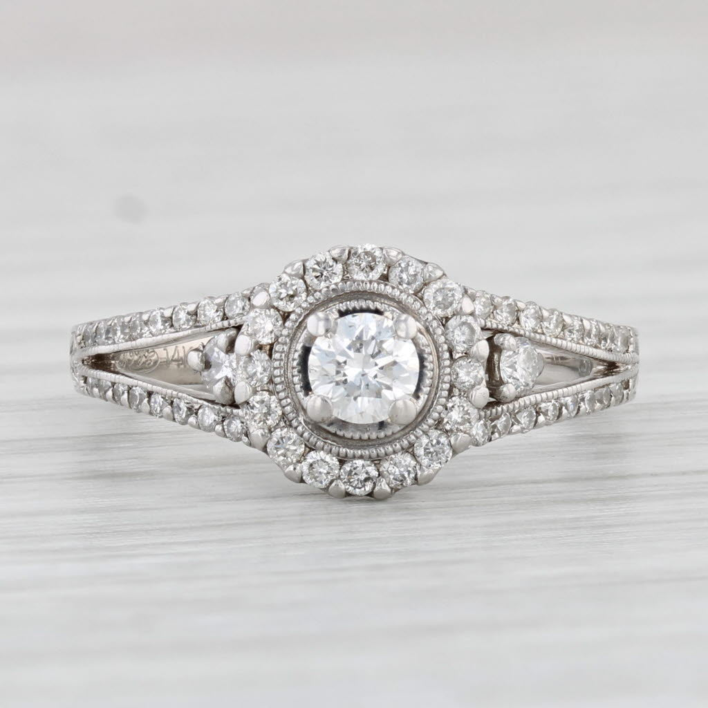 Light Gray 0.52ctw Round Diamond Halo Engagement Ring 14k White Gold Size 6