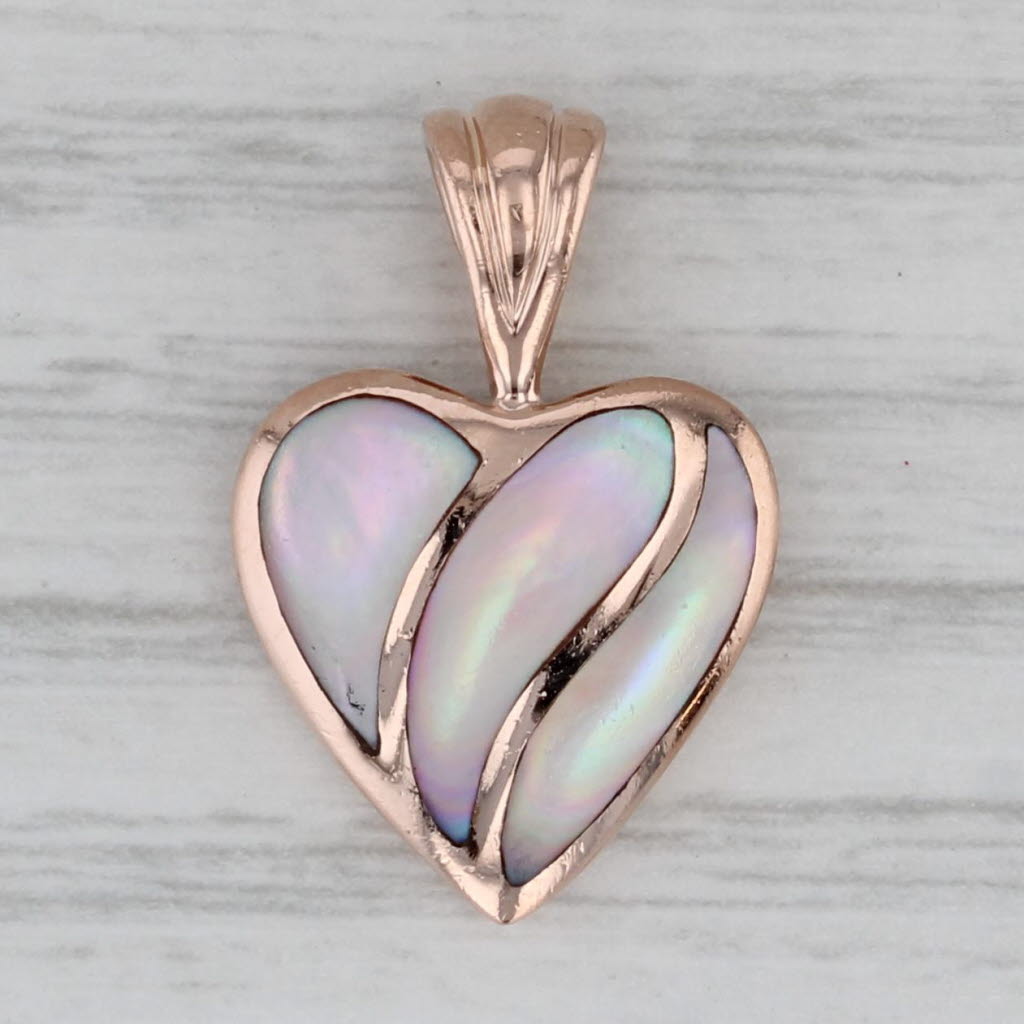 Gray Kabana Mother of Pearl Heart Pendant 14k Rose Gold