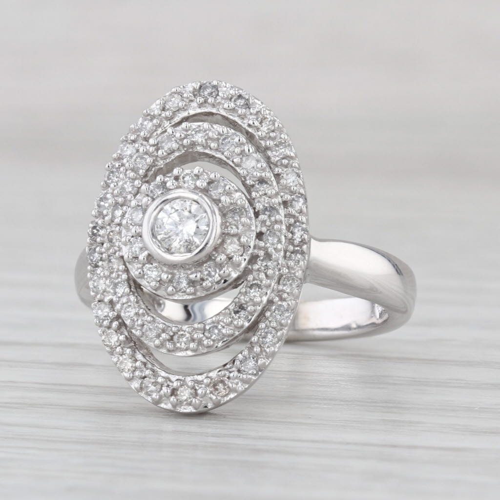 0.48ctw Diamond Halos Engagement Ring 14k White Gold Size 7.25