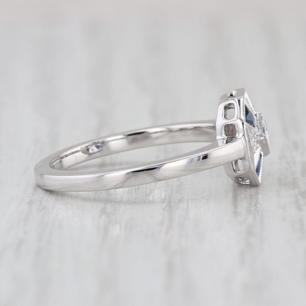 New Beverley K 0.46ctw Blue Sapphire Diamond Halo Ring 18k White Gold Size 6.5