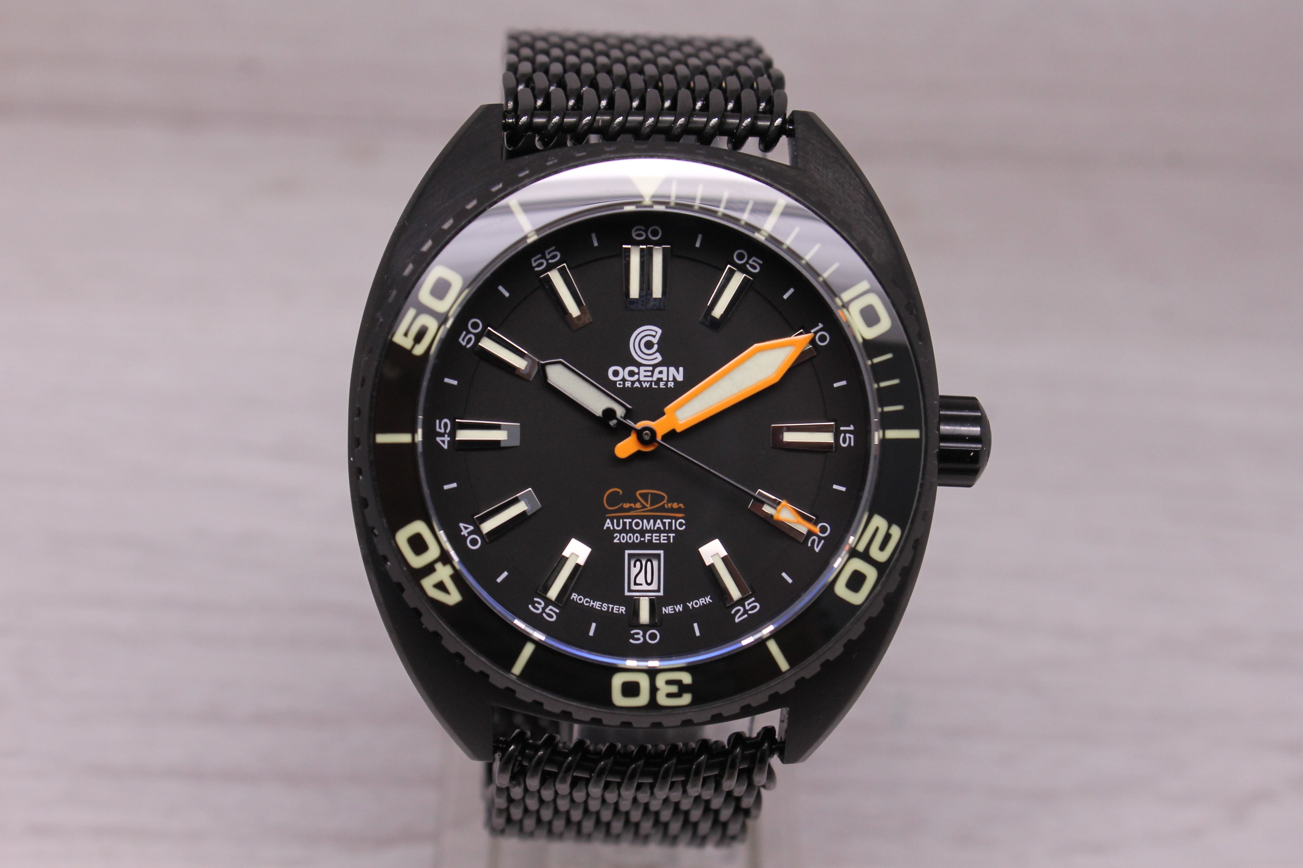 Ocean Crawler Core Diver Mens Automatic Watch 44mm Ultra-Black DLC Steel Boxes