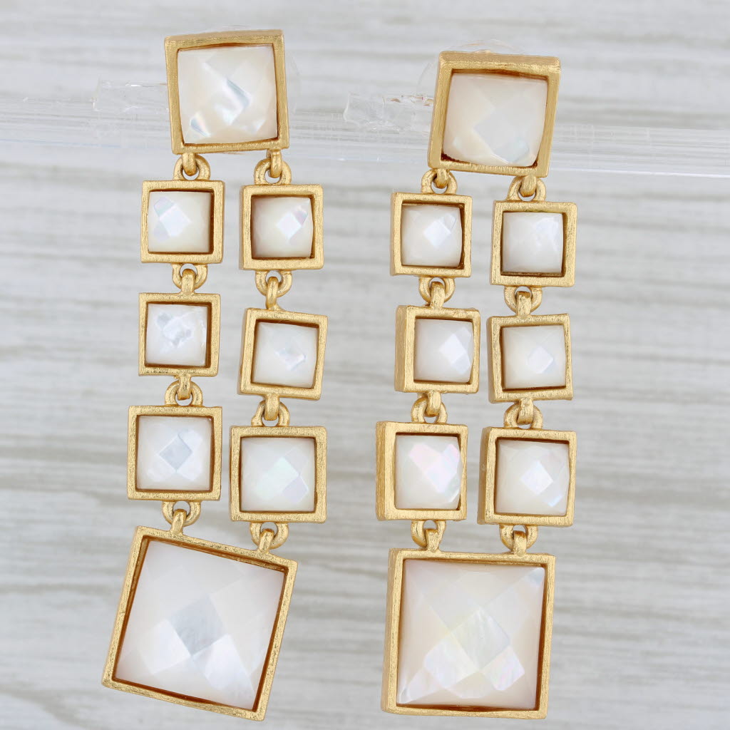 Light Gray New Stephnie Kantis Mother of Pearl Dangle Statement Earrings 24k Gold Plated