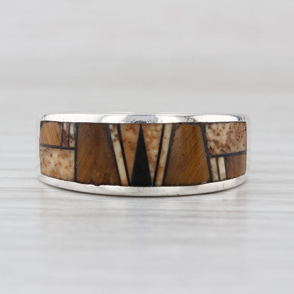 Angie Tom Navajo Native American Ring Stone Mosaic Sterling Silver Size 8.5